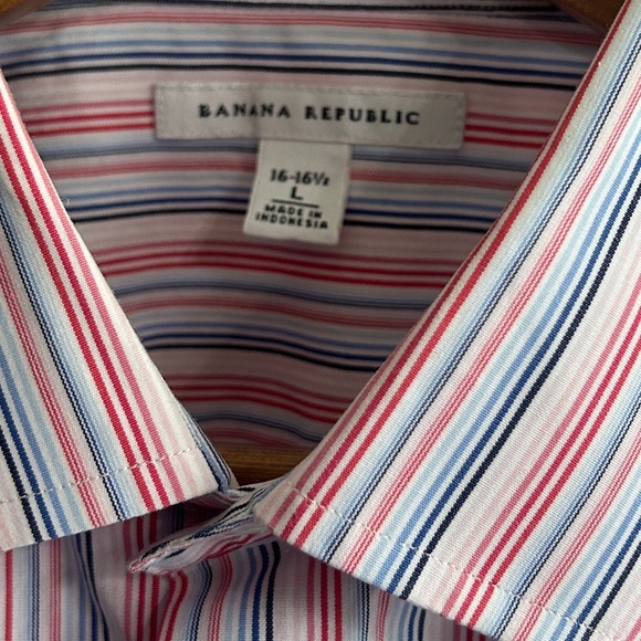 Banana Republic Blue and Pink Dress Shirt Vertical Stripes size L 16-16.5 neck. - Picture 2 of 6